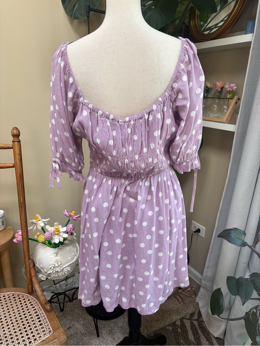 Charlie Holiday Lavender Polka Dot Tie-Front Mini Dress - Picture 6 of 10